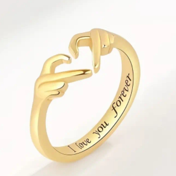 Gold Double Hands Heart Ring Love Hands Open Adjustable Ring - Picture 1 of 4